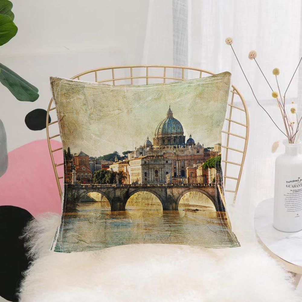 HYMSXW Cushion Cover,Throw Pillow Case Home Decorative for Living Room Bedroom Sofa Chair 20X20 Inch,Italian San Pietro Rome Retro Styled Vintage Travel Holiday Famous Italy Citysc,Pillowcase 50X50cm
