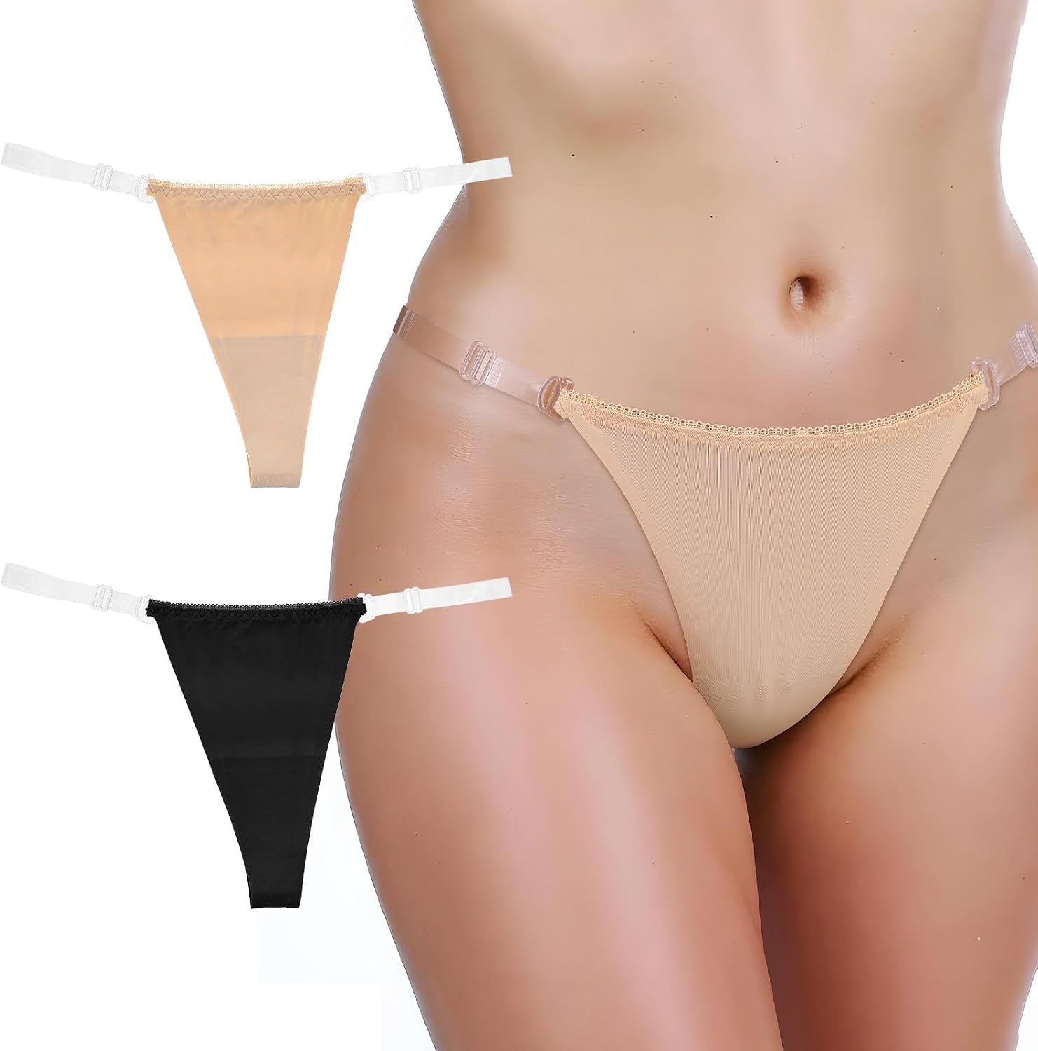 2 Piece Cotton G-String Thongs for Women, SYOSI Clear Strap No Show Underwear, Invisible Stretch Panties, Sexy T-Back Thongs, Size L