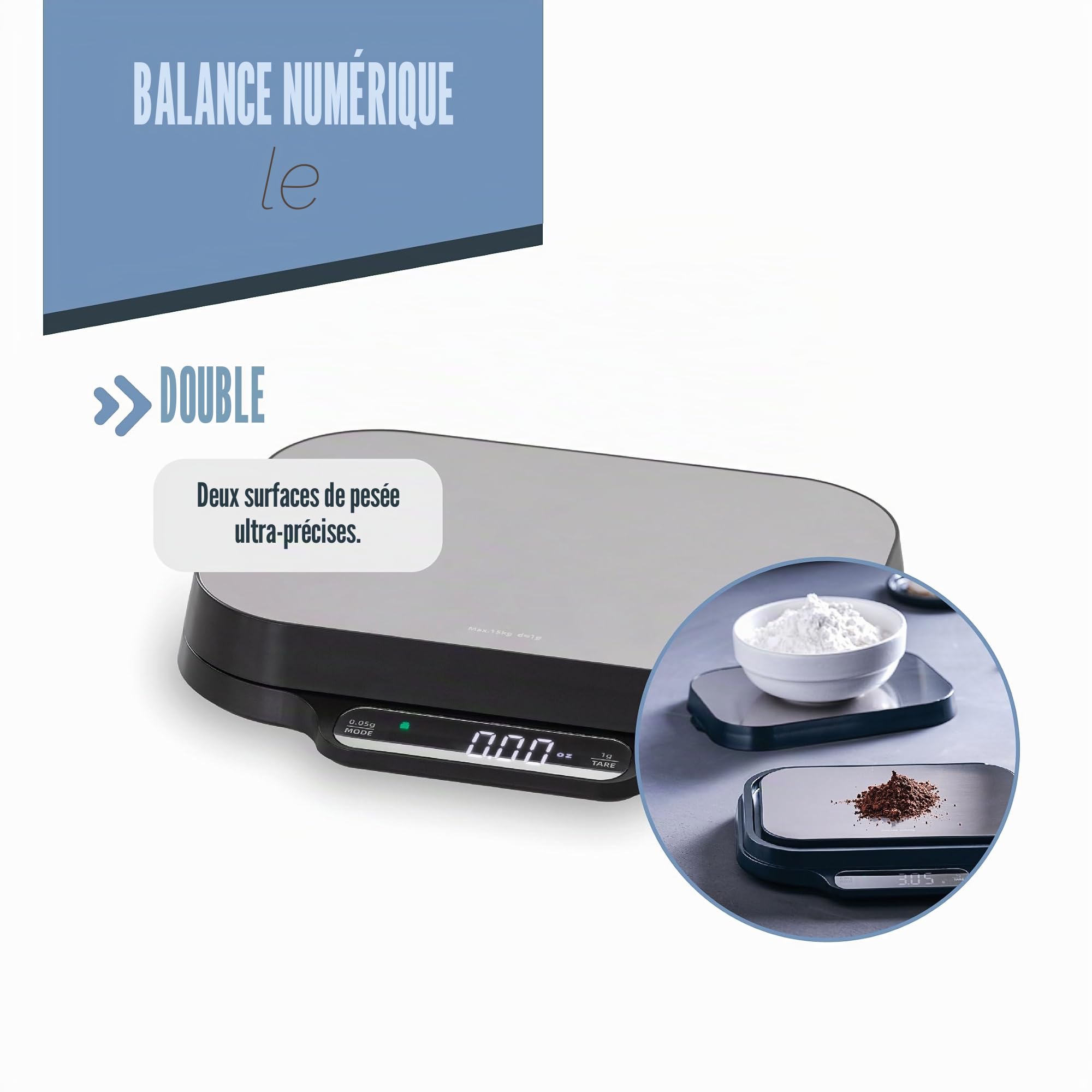 Lacor 61726 - Balance numérique double ultra-précision, fonction tare