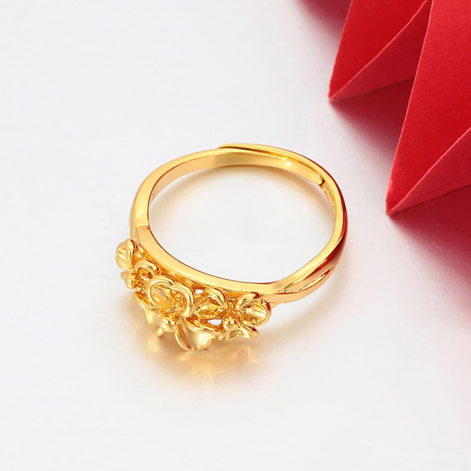 Anillo de compromiso de oro auténtico de 9 K/14 K/18 K, forma de flor