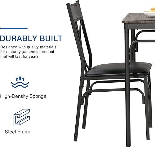 Miniatura 6 de VECELO Juego de mesa de cocina de 5 piezas para comedor, comedor, rincón de desayuno, estilo industrial, asientos para cuatro, color marrón