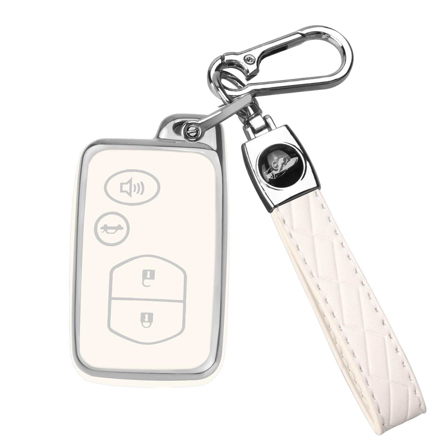 QBUC for Toyota Key Fob Cover with Keychain, Car Key Case Protection for Toyota Fit for Camry Avalon Corolla Highlander Prius RAV4 Venza, Key Fob Protector Accessories (Silver-White)