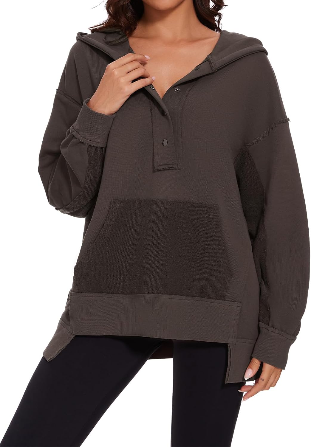 Taurus Womens Long Sleeve Hoodies Button Down Pullover Oversized Sweatshirts V Neck With Pockets Tops