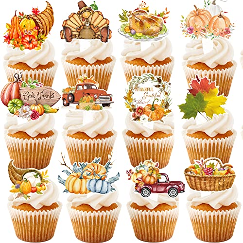 Thanksgiving Party Supplies Cake Toppers Decorations, Autumn Turkey Cupcake Toppers Fall Little Pumpkin Pick Kit, Harvest Maple Food Cake Snack Bake Dessert Favors Holiday #TOP4