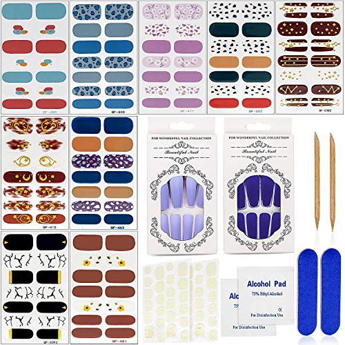 JOYJULY 65 Pcs Nail Polish Stickers for Kids Women, 9 Sheets Nail Polish Sheets 2 Boxes 48 Pcs Acrylic Long Press on Nails with 8 Pcs Nail Art Tools for Women Girls Kids