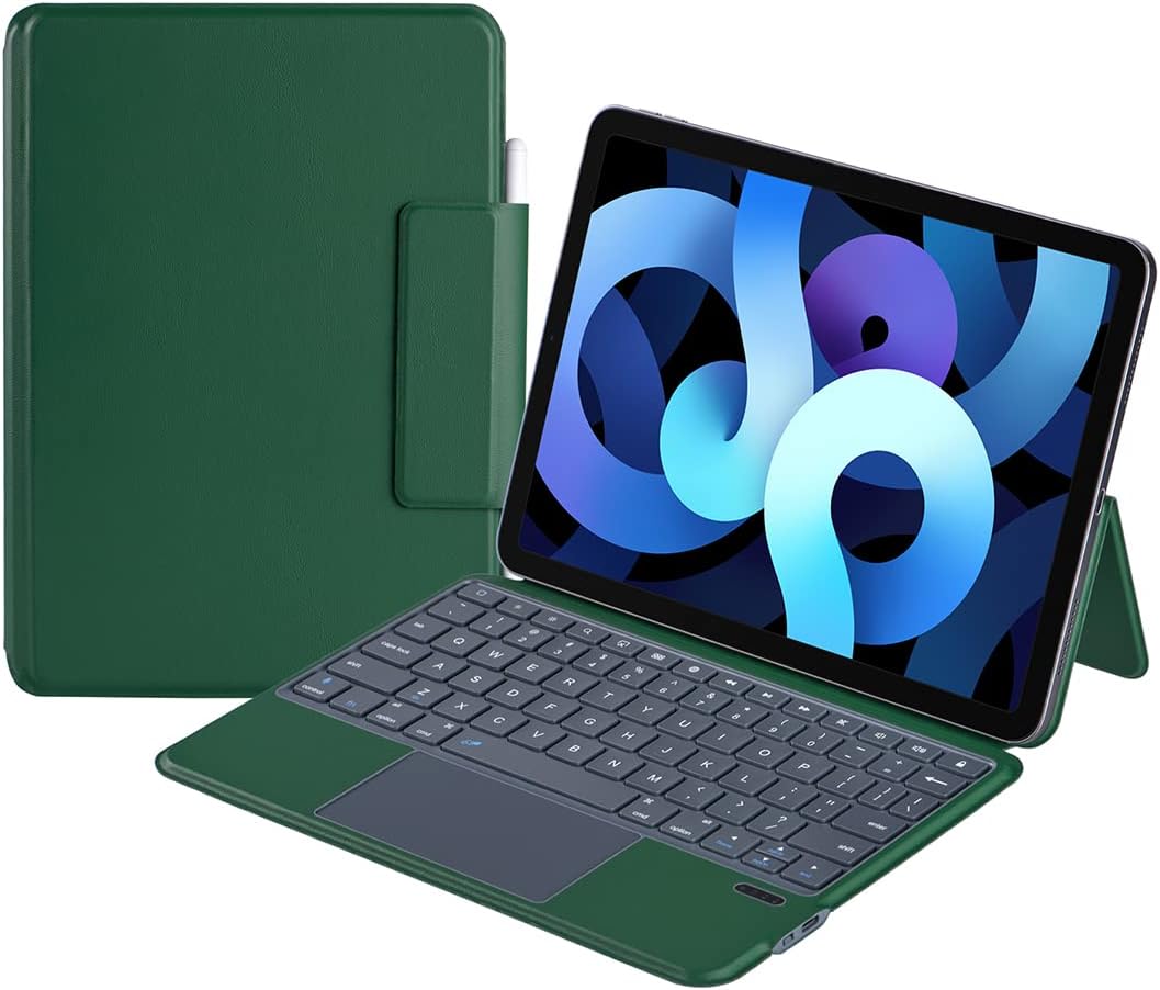 Magnetic Attachable Keyboard Case for iPad Pro 11" 4th/3th/2nd/1st Gen, Compatible with iPad Air 11" M2 2024/ iPad Air4/Air5 10.9", Built-in Trackpad, Vertical Stand Support, Green