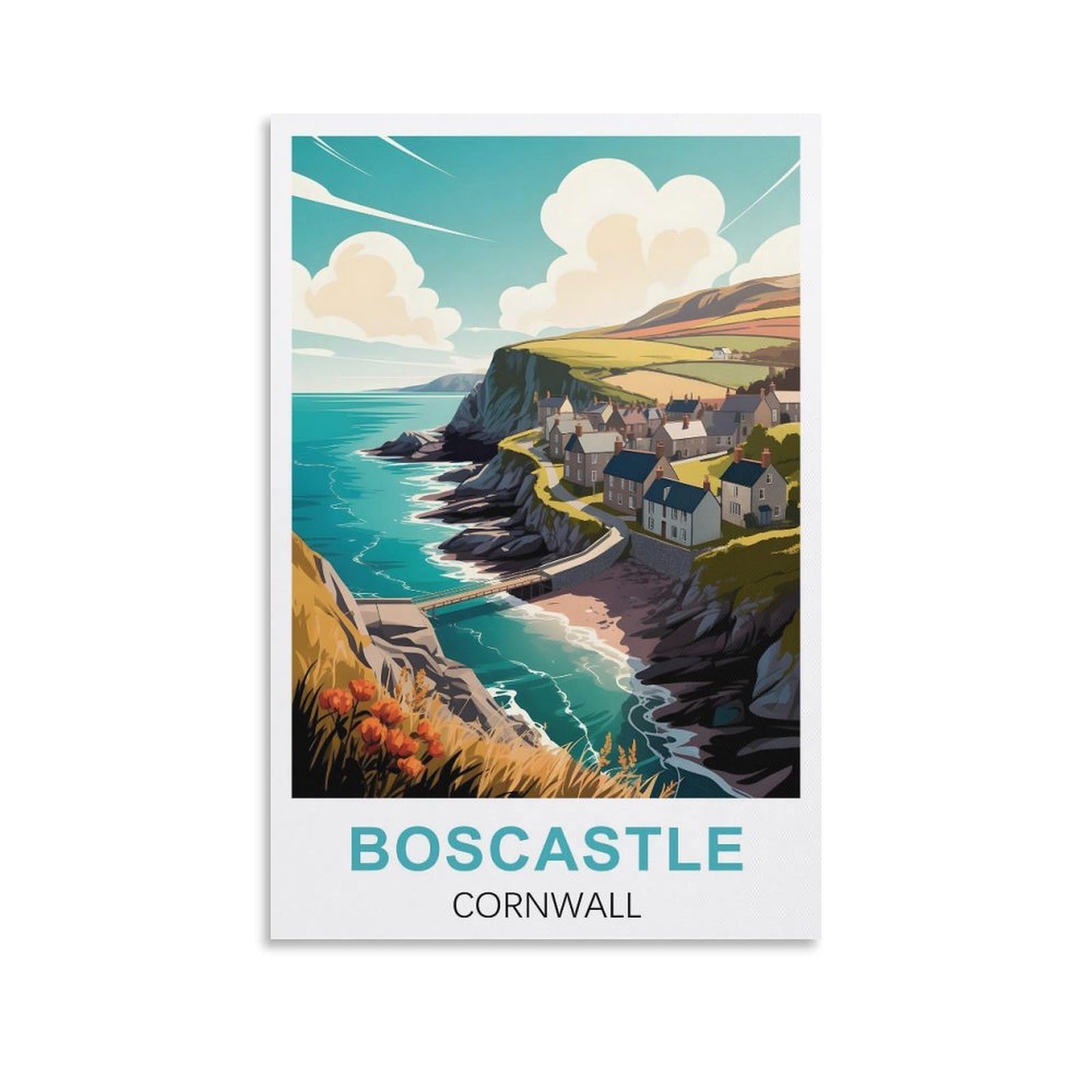 Ezmlfa S327 5D Diamond Art Kits Adults,Boscastle Cornwall,Diy Cross Stitch Crystal Rhinestone Embroidery Pictures Craft For Home Wall Deco 50X60cm