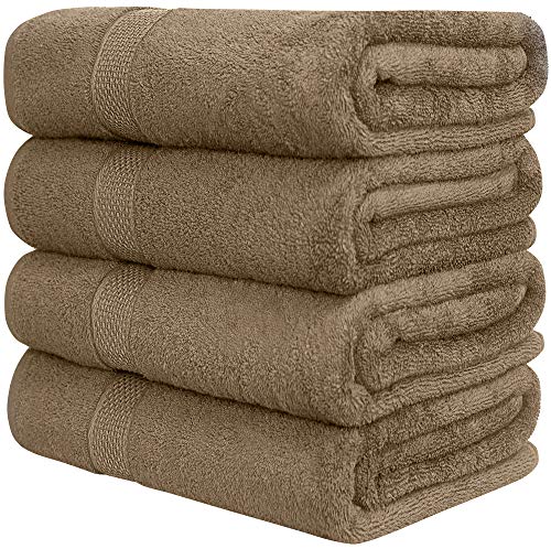 Pleasant Home Bath Towels Set - 4 Pack – 32” X 55” | Large Bath Towels | 100% Cotton | 500 Gsm | Lightweight, Soft, Absorbent, Durable Towels For Bathroom | Mocha #TOP1