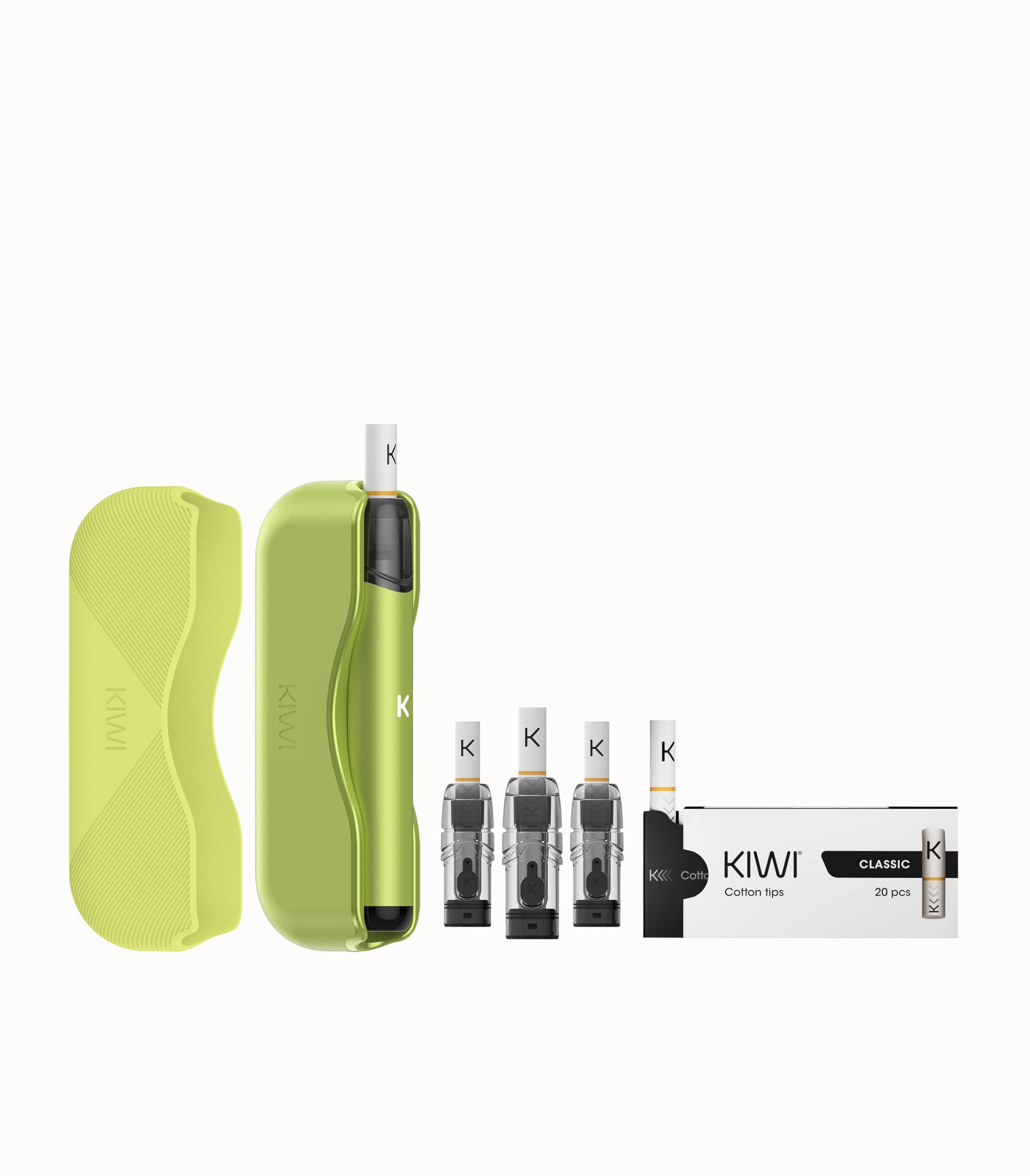 KIWI 1 Gift Box - Coffret Cadeau avec Cigarette Electronique KIWI 1 Starter  Kit, 3 Pods Rechargeables, 20 Embouts Coton Classiques, 1 Etui Silicone  (Fury Green) : Amazon.fr: High-Tech