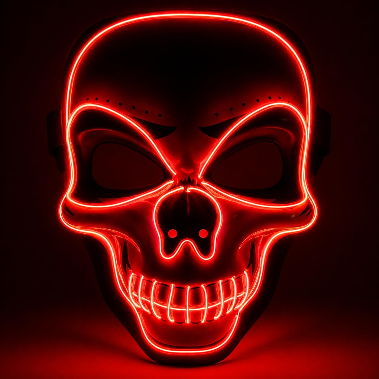 TK Gruppe Timo Klingler LED Halloween Skull Mask – Controllable from Purge, Luminous Face, for Halloween, Fancy Dress & Carnival as a Costume for Men and Women (Choice of Colours) (LED Skull - Red) — image 1