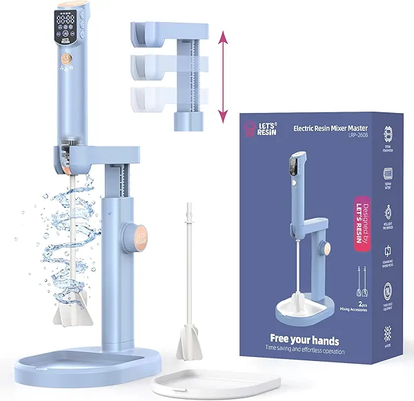 LET'S RESIN Upgraded Rechargeable Resin Mixer with Stand，3-Speed Epoxy Mixer with Minimizing Bubbles, Electric Resin Mixing Tool For Epoxy Resin, Silicone, Paint, DIY Crafts (Included 2 Sizes Paddles)