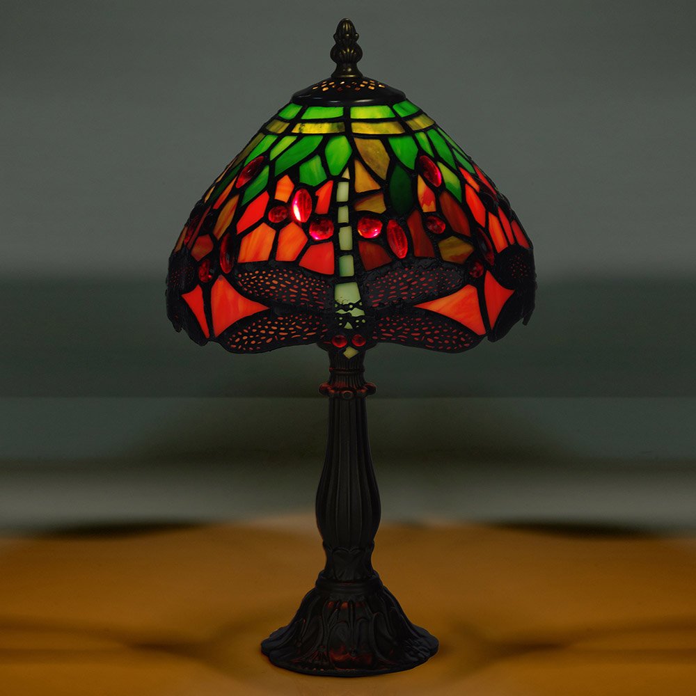 8" Mitcham Tiffany Glass Dragon Fly Table Lamp