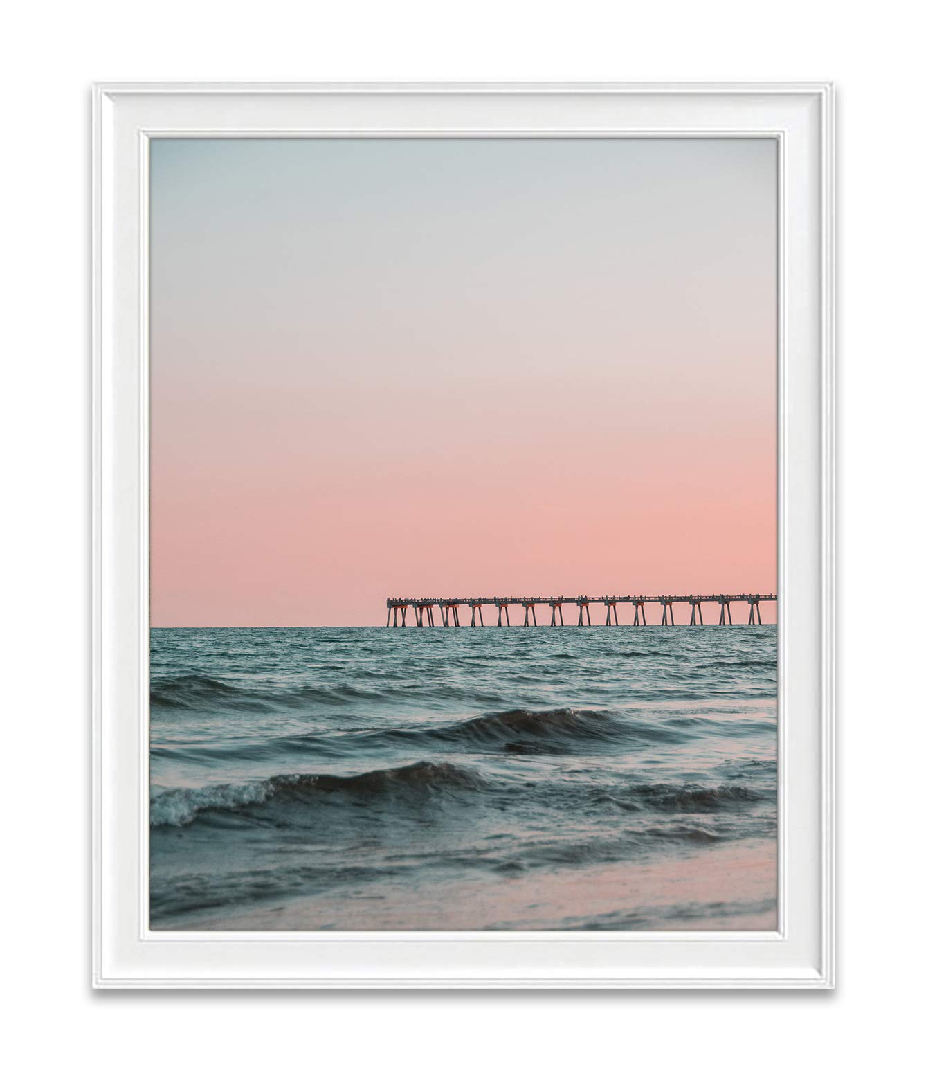Boardwalk at Pink Sunset Sunrise Beach Ocean Nautical Photography Print, Unframed, Home and Wall Decor, 8x10 Inches