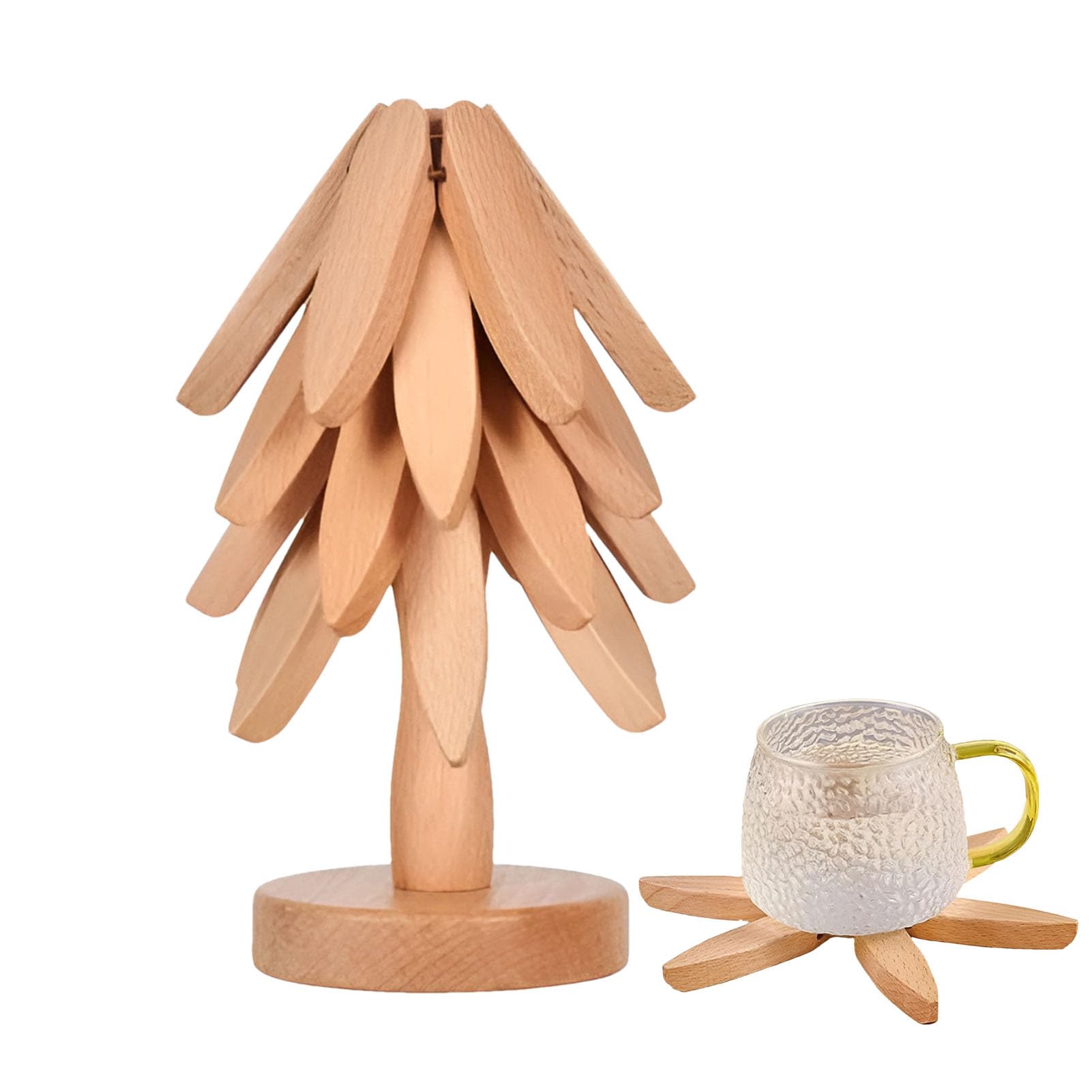 Accessorio Cucina Lavabile Lavastoviglie Sottopentola In Legno Per Piatti Caldi, A Forma Di Albero, Set Di 4 Set Sottopentola Albero ABS Silicone