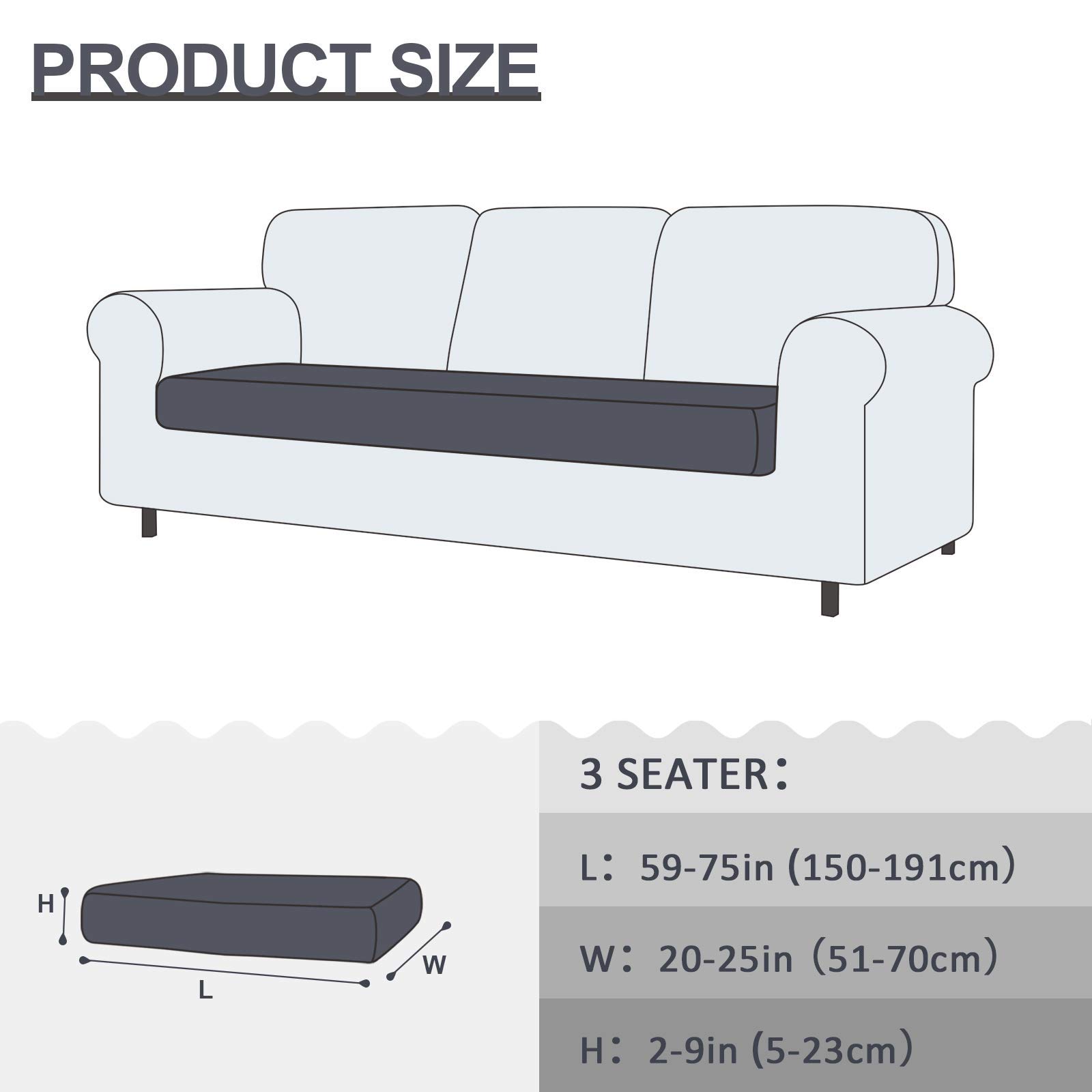 TAOCOCO Funda de cojín de Asiento de sofá, Funda Asiento Sofa Elástica, Ajustable, Lavable, Asiento de Tela de Poliéster, Suave y Cómodo(Gris Claro, 3 Plazas)