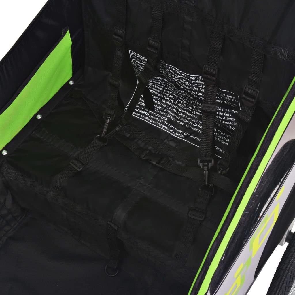 Cycling Trailers Heavy-Duty Steel Frame Children's Bicycle Trailer ，Grey and Green Children's Bicycle Trailer Pushchair with Quick Release Hitch ，Load 30kg