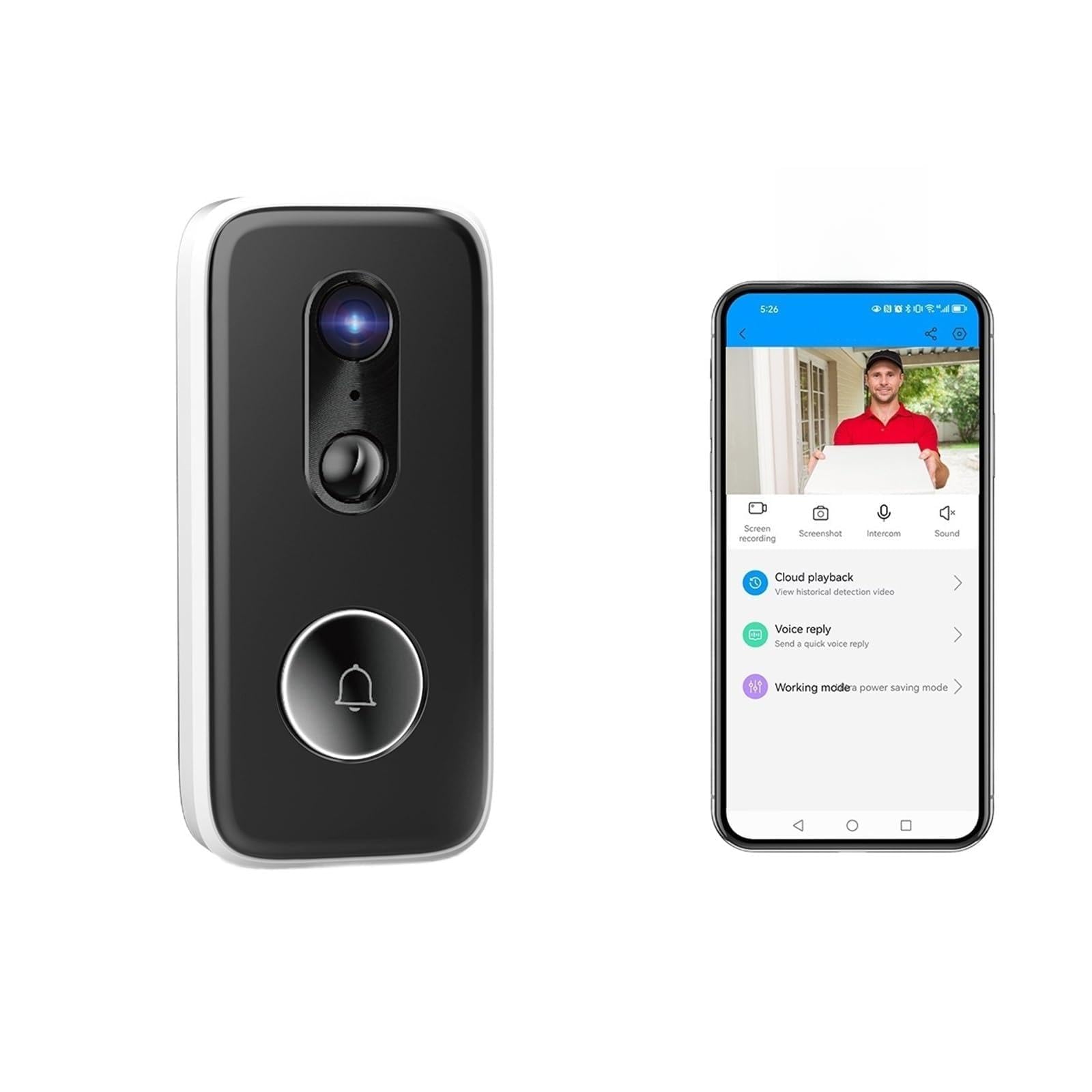 Timbre Inteligente WiFi 2K con cámara, videoportero de Seguridad con WiFi for casa Inteligente Vista Amplia