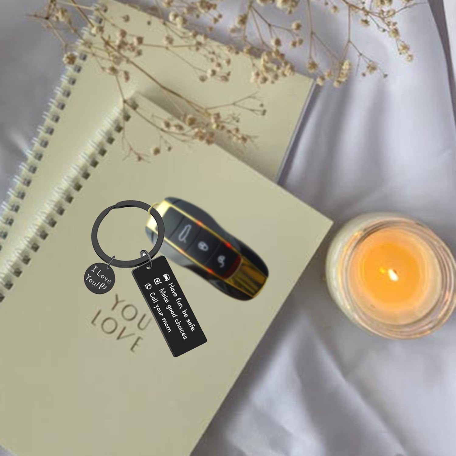 2Pcs Keychain Key Buckle Don't Do Stupid Funny Keychain and Stainless Steel Drive Safe I love You Keychain from Mom New Driver Gifts for Son Daughter, Black