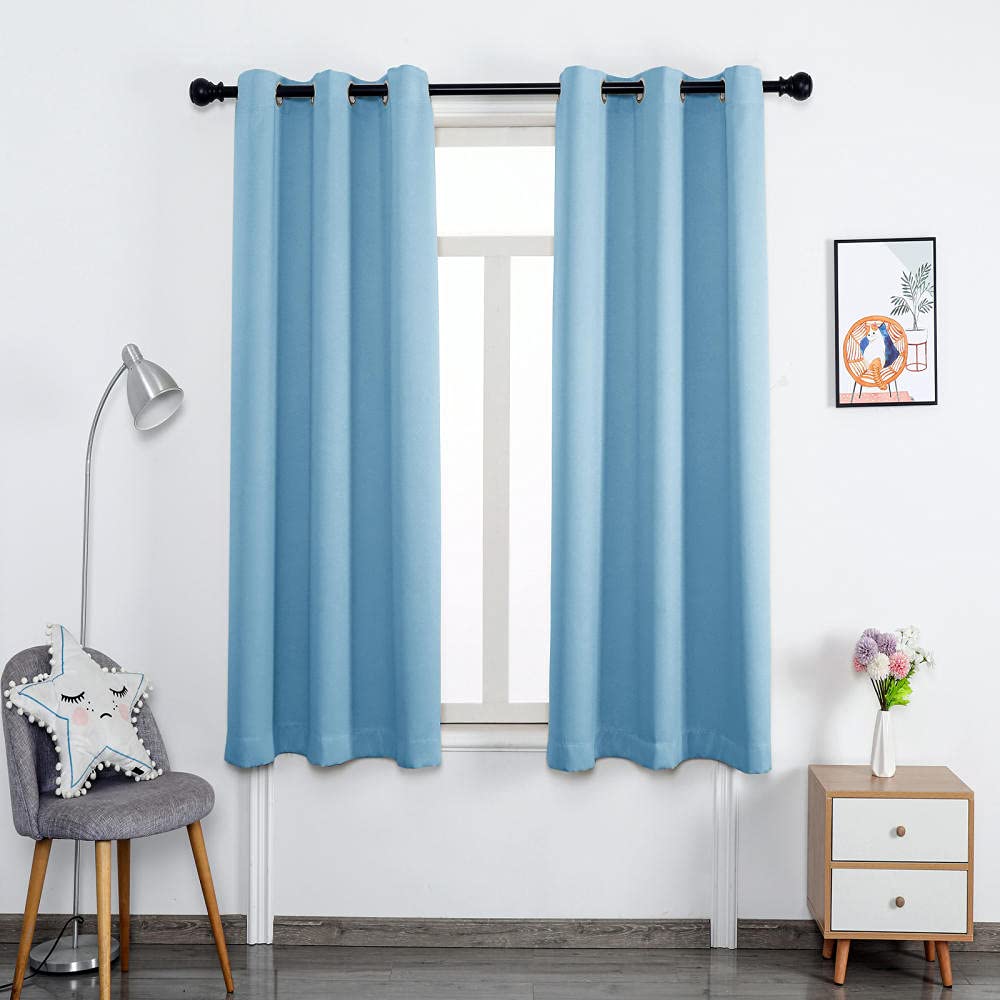 ZJXSNEH Curtains Blackout Room Darkening Thermal Insulated Grommet Window Curtains Drapes Draperies for Living Room/Bedroom Sky Blue Width 55 x Height 58inch|2 Panels