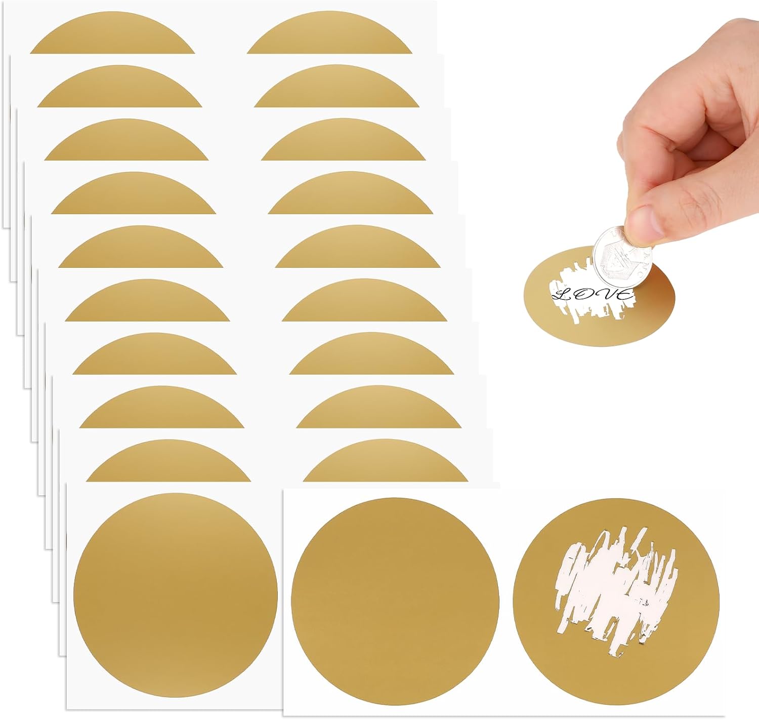 Pack of 50 Scratch Stickers Round Scratch Cards Make Yourself Golden Scratch Labels for Sticking Creativity Scratch Off Stickers Suitable for Surprise Postcards Gifts