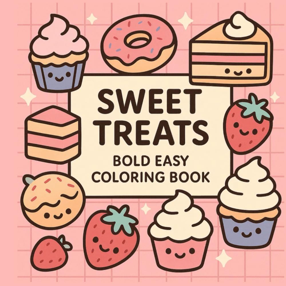Sweet Treats – Bold Easy Coloring Book: Cute Desserts, Simple Designs, and Fun Relaxing Coloring Pages for Kids, Teens, and Beginners