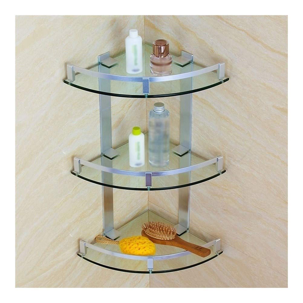 Estantes de baño Esquina de Vidrio Templado Montado en la Pared Organizador de Ducha de 3 Niveles Orificios de Montaje de 6 mm Instalación Perforadora 280 mm