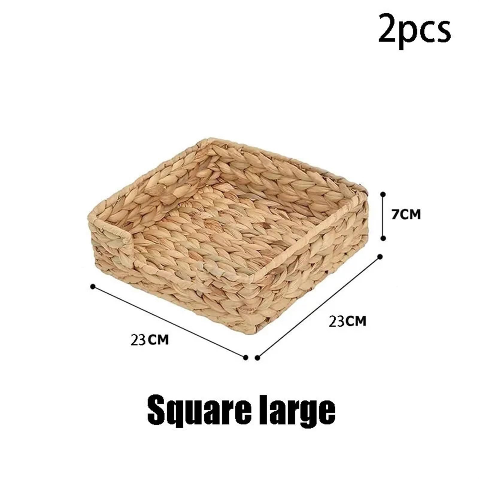 Kosmetiktücherbox aus Rattan Tissue-Box aus gewebtem Gras im Landhausstil, handgefertigt, gewebte Serviettenbox, Tissue-Ablage for den Haushalt, Diverse Aufbewahrungskörbe(Square-L-2pcs)