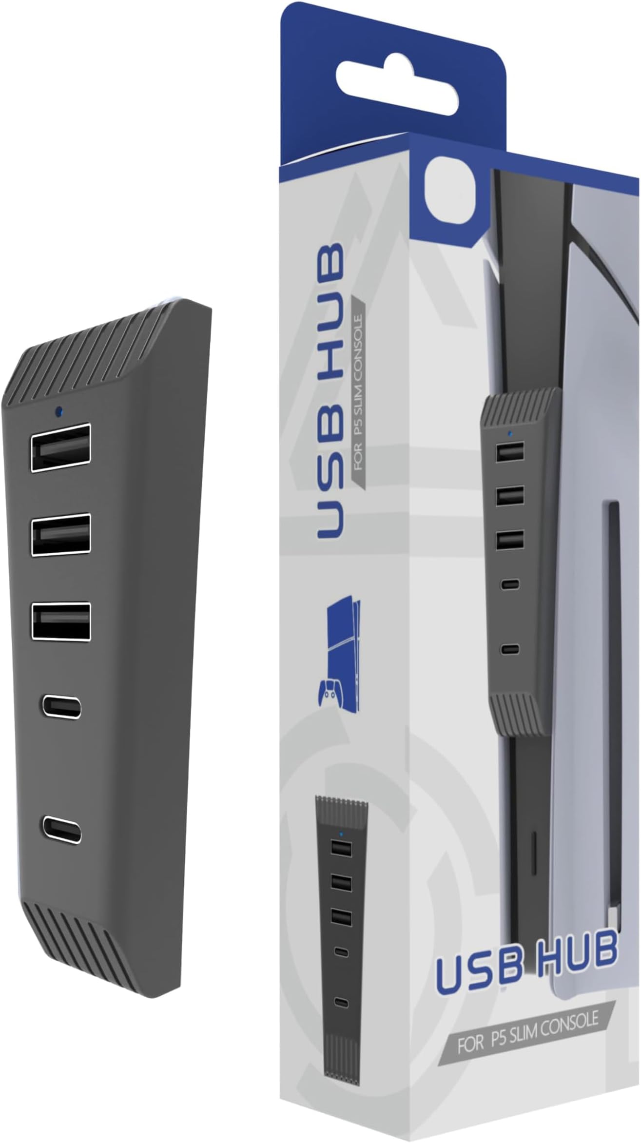 TERRIFI USB Hub for PS5 Slim Console Disc & Digital Edition, 5-Port High-Speed Extender, 3 USB Ports, 1 Type-C, 1 Type-C 3.1 Port, Black