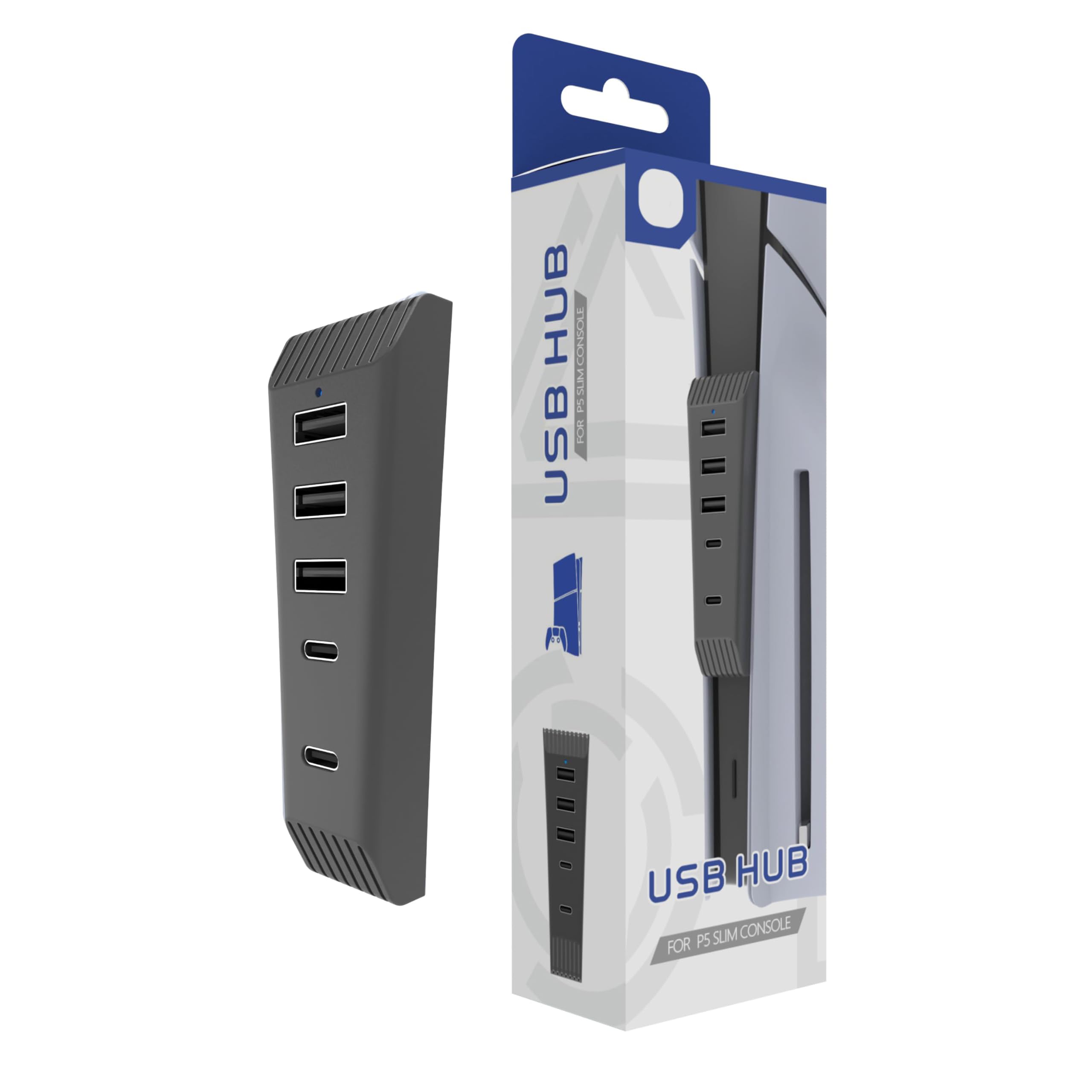 USB Hub for PS5 Slim Console Disc & Digital Edition, 5-Port High-Speed Extender, 3 USB Ports, 1 Type-C, 1 Type-C 3.1 Port, Black