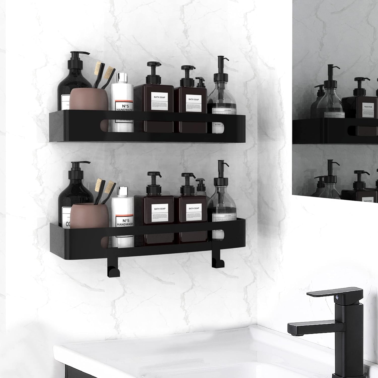 GLOBAL LOCAL Self Adhesive Bathroom Shelf for Wall Washroom Organizer Bathroom Organiser Without Drill Bathroom Rack/Stand for Wall Rack for Bathroom Accessories Holder(Pack of 2) (B0D14YLDJ2) Amazon Price History, Amazon Price Tracker