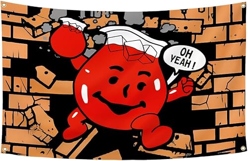 Kool Aid - Bandera de hombre de 3 x 5 pies, divertido tapiz de dibujos animados para dormitorio universitario, habitación, cueva de hombre, pancarta