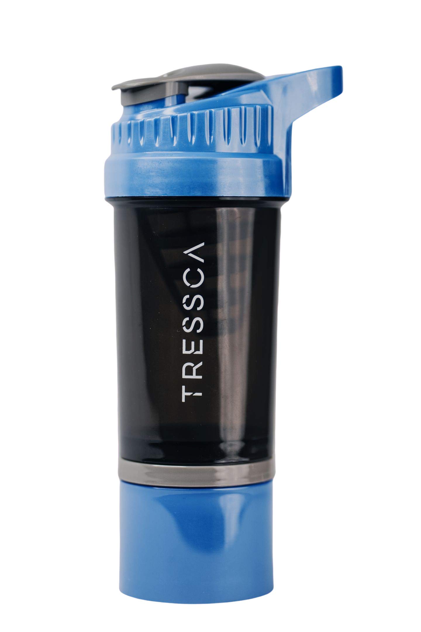 Shaker de protéines en plastique anti-fuite, sans BPA, zéro odeur et résistant aux chocs avec plusieurs compartiments de rangement (bleu marine)