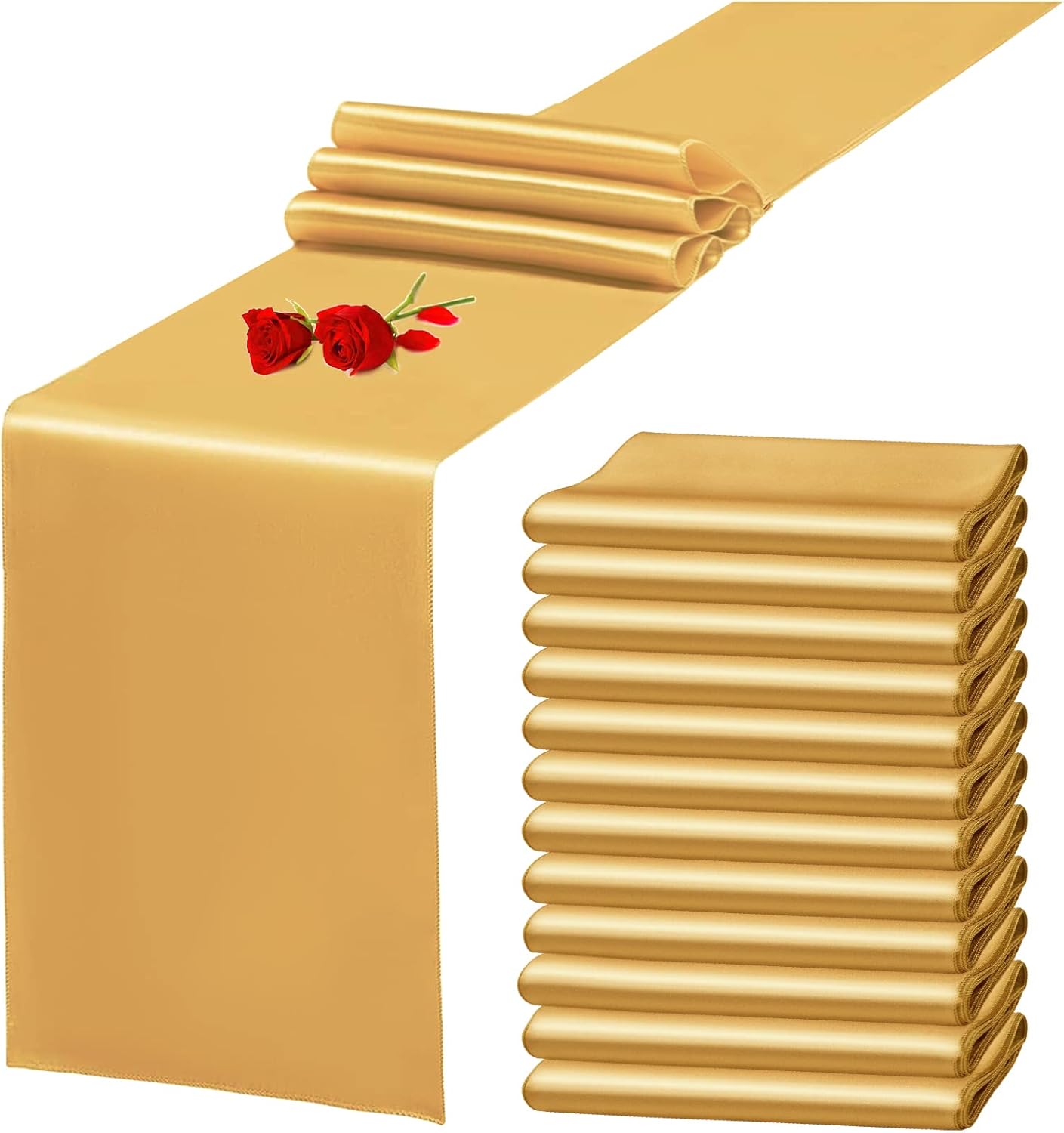 12 Pack Gold Satin Table Runner 12 x 72 Inch Long Premium