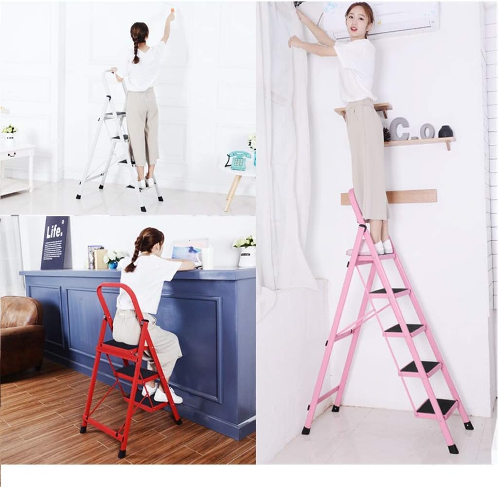 Step Stool Three Steps Iron Ladders, Four Steps Multipurpose Stepladders Multicolor Metal Ladder Garden Picking Ladder Photography Ladder Household Ladder/Red/41 X 81 X 128Cm