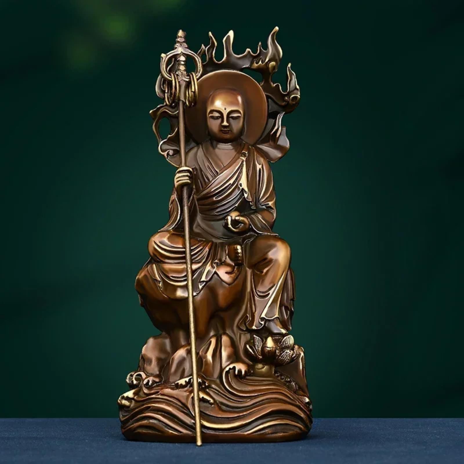 Statua ornamentale in rame Buddha People Dizang Pusa, 17 cm, statua seduta Bodhisattva, per casa e ufficio, decorazione Fengshui