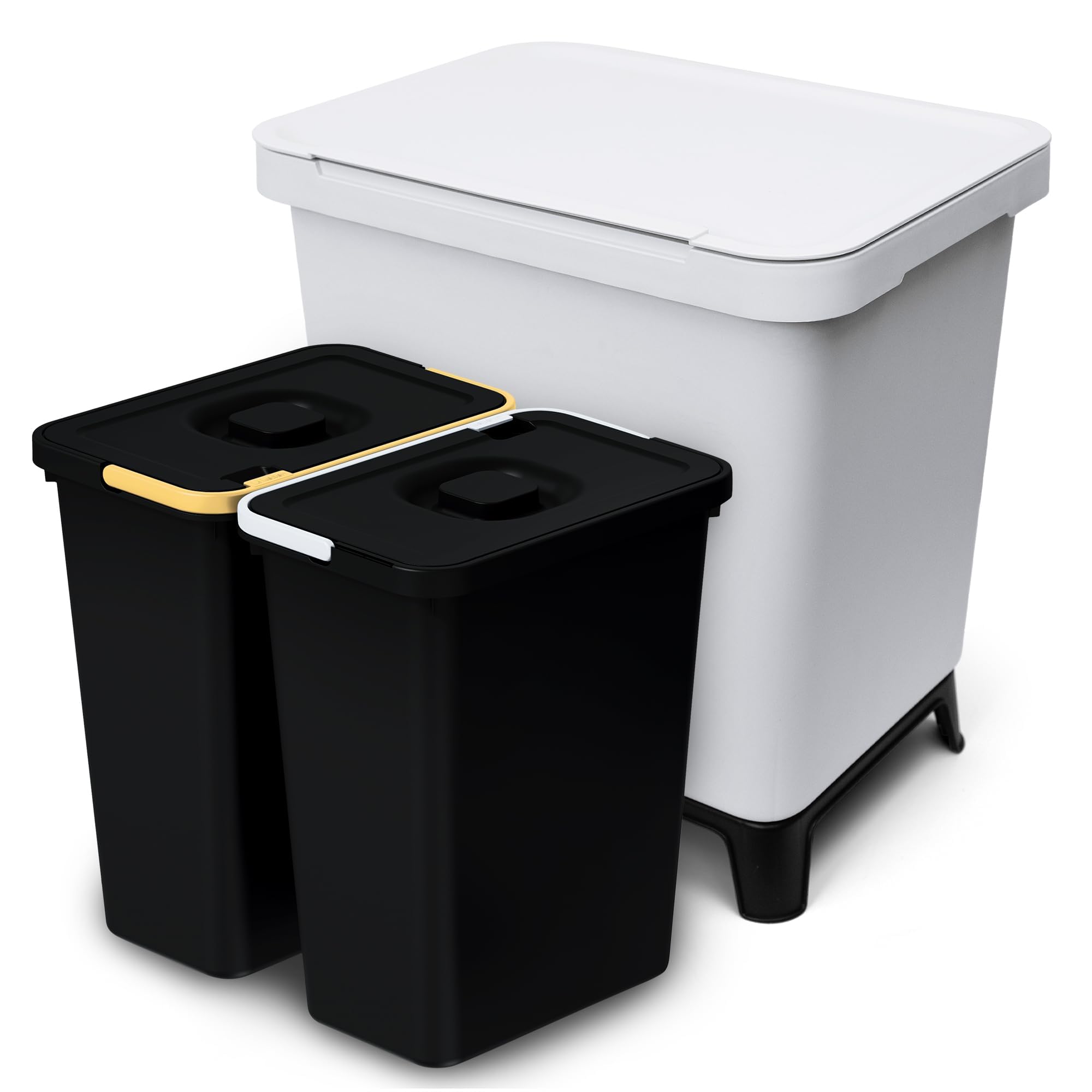 YourCasa Mülleimer Küche 2 Fächer [20L] im exklusiven Design - Mülltrennsystem mit Deckel und Fuß - Abfalleimer groß mit 2x10L herausnehmbaren Eimern Küchenabfalleimer recycling (Hellgrau, 20 Liter)