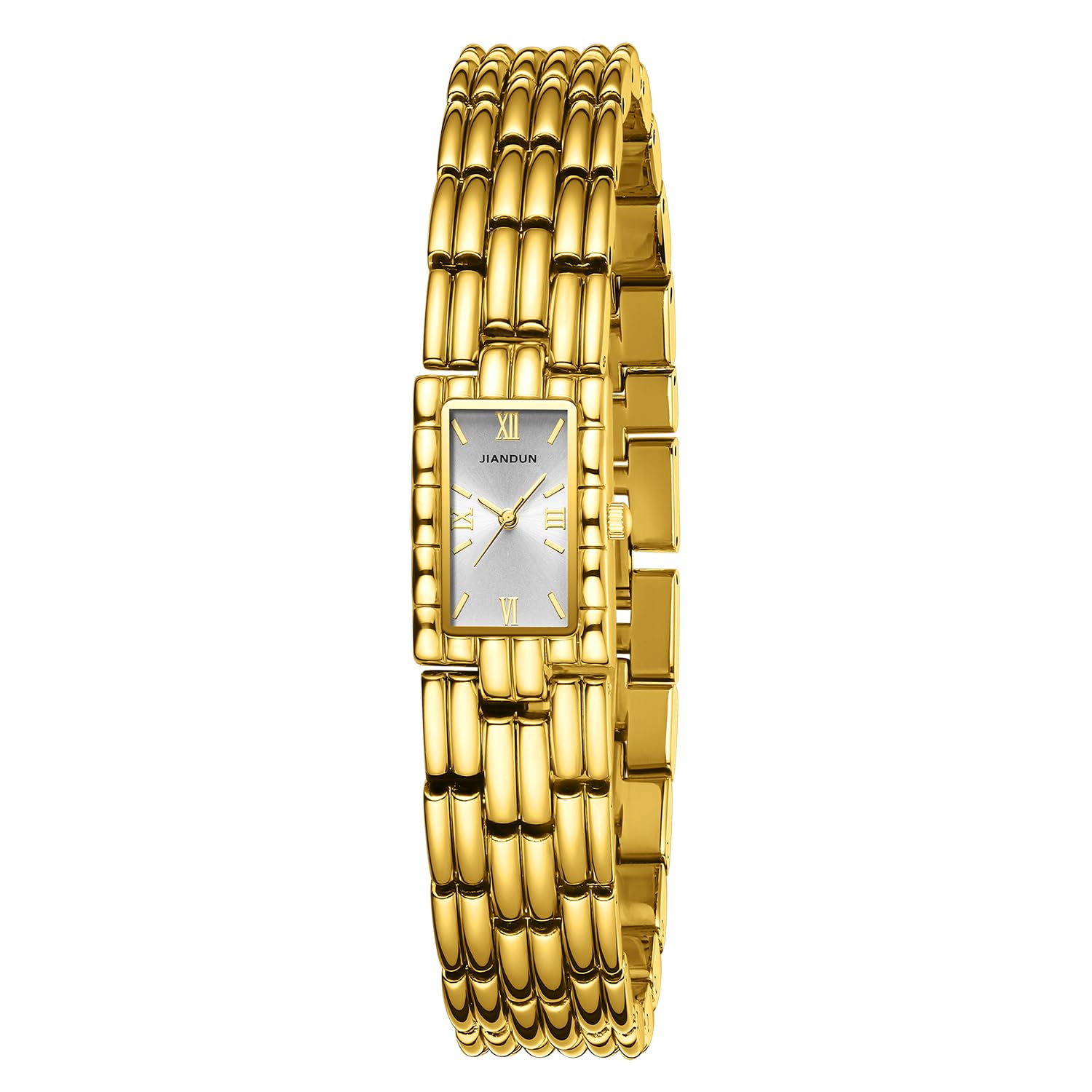 JIANDUN Classic Vintage Square Gold Tone Women Bracelet Watch with Adjustable Band, Water-Resistant (Gold White)