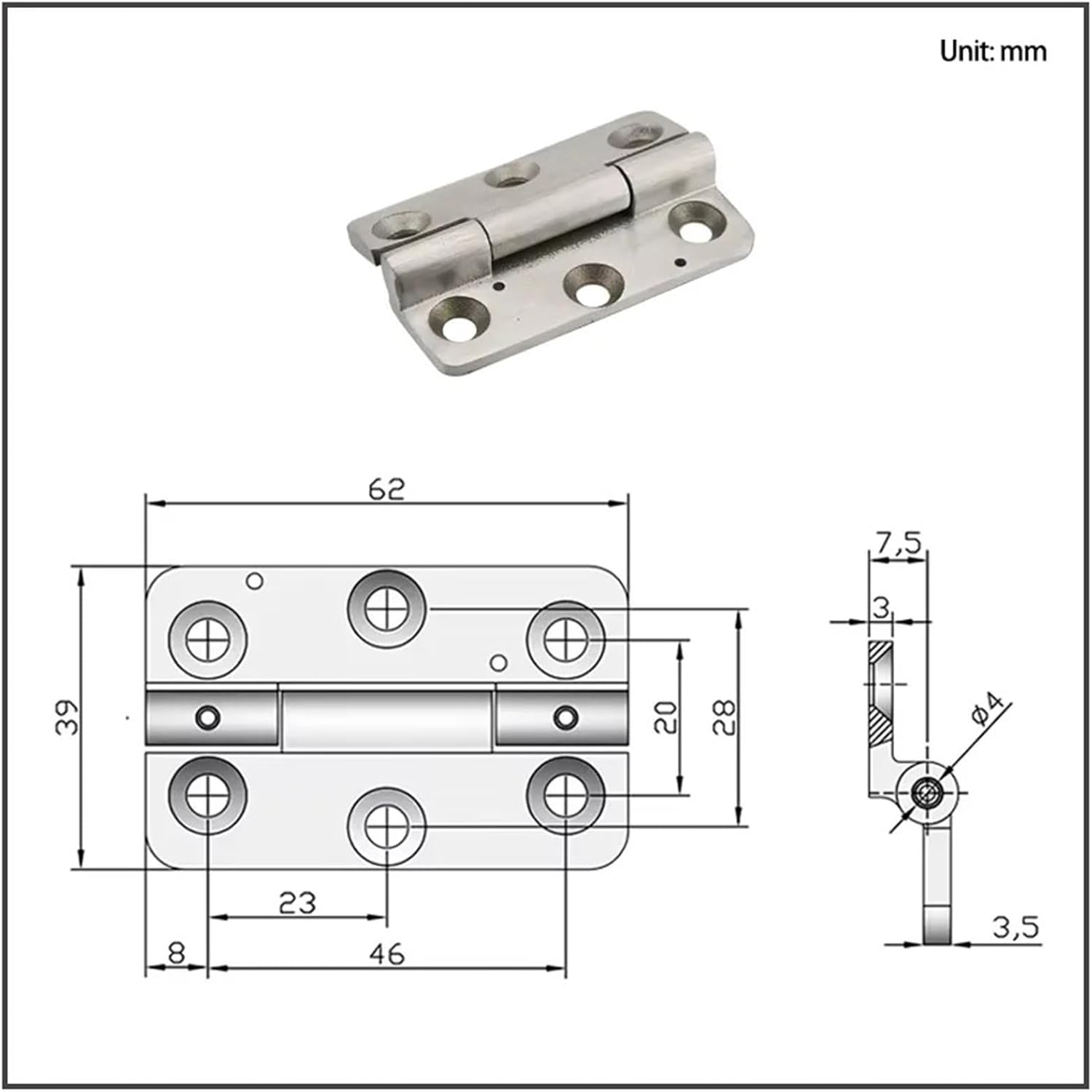 304 Stainless Steel Flat Folding Hinge Heavy-Duty Door Hinge Industrial Machinery Equipment 1Pcs