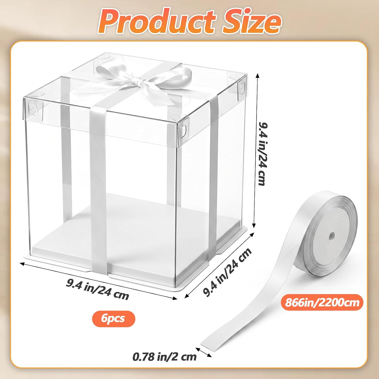 6 Pcs Clear Cake Box, 9"×9"×9" Cake Boxes with Ribbon Suitable for Packaging 7 Inch Cake, Disposable Cake Holder Carrier for Bakery Dessert Bread Pastry Birthday Party Wedding Graduation