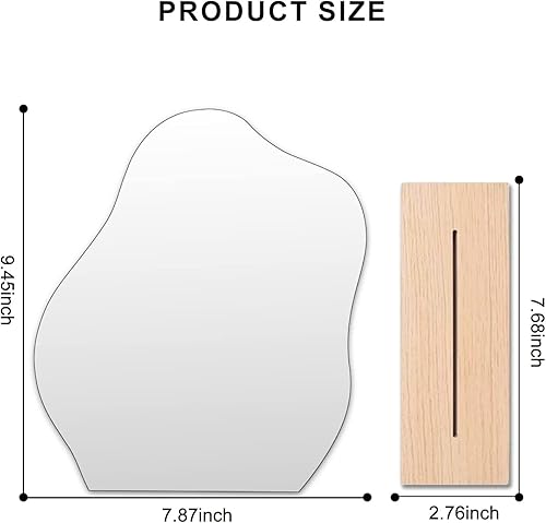 Miniatura 9 de Mokoze Espejo en forma de corazón, espejo irregular de pie con base de madera, acrílico no frágil para oficina, decoración de habitación del hogar y