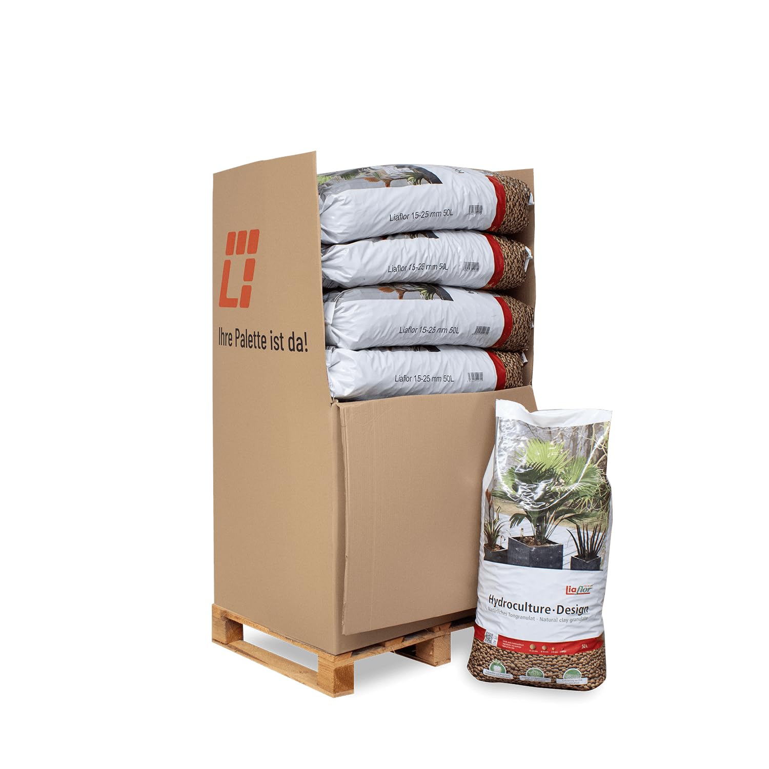 Liaflor Blähton Tongranulat Hydrokultur Keramik Pflanz Granulat Ton Kugeln Für Garten Zimmer Pflanzen Kübel Töpfe Drainage Substrat Design Grob 15-25mm 50l x 13 Sack 650l / 1 Palette