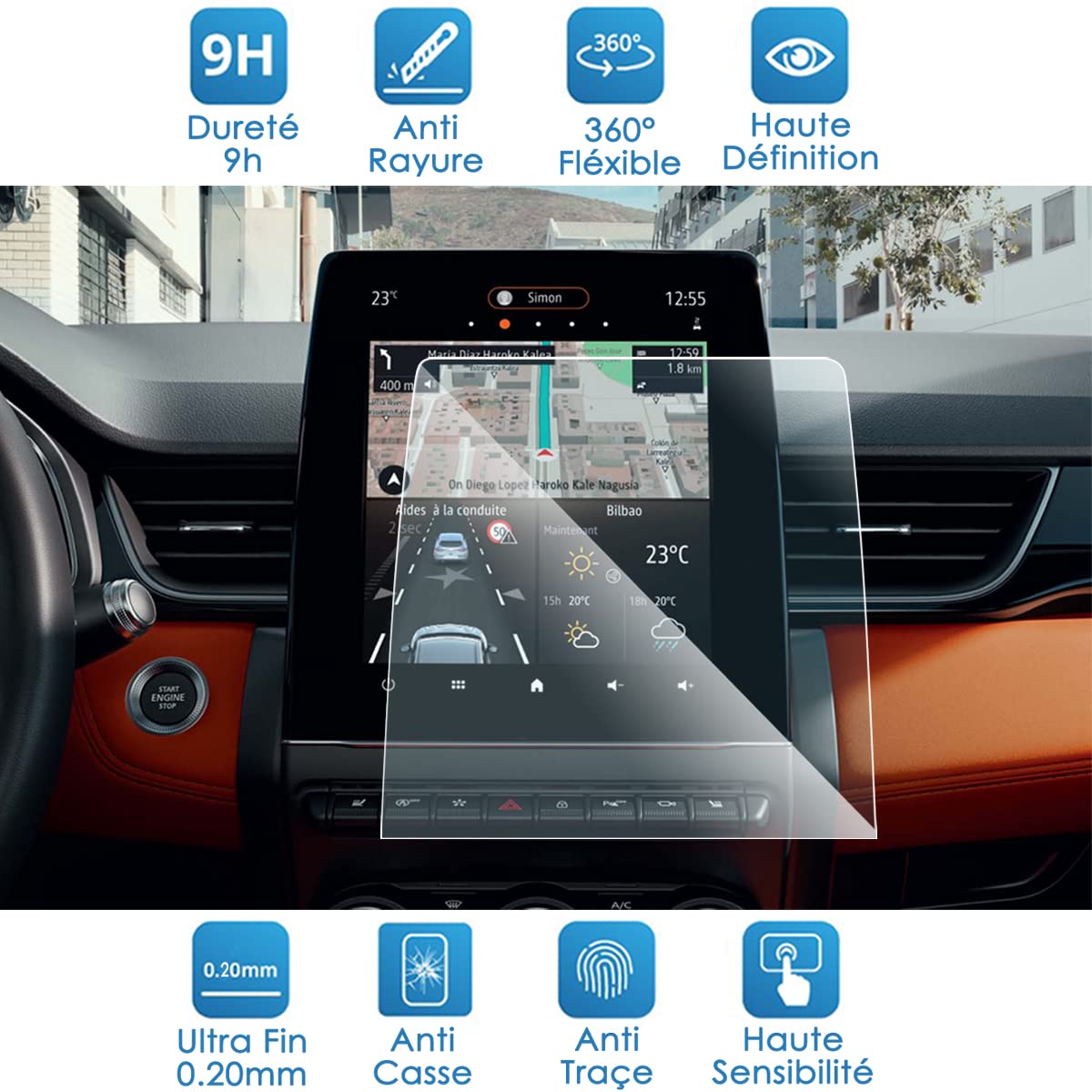Protection écran Verre Flexible Pour Renault Zoe Easy Link 7 Pouces - Transparente, Anti-rayures, Tactile Préservé