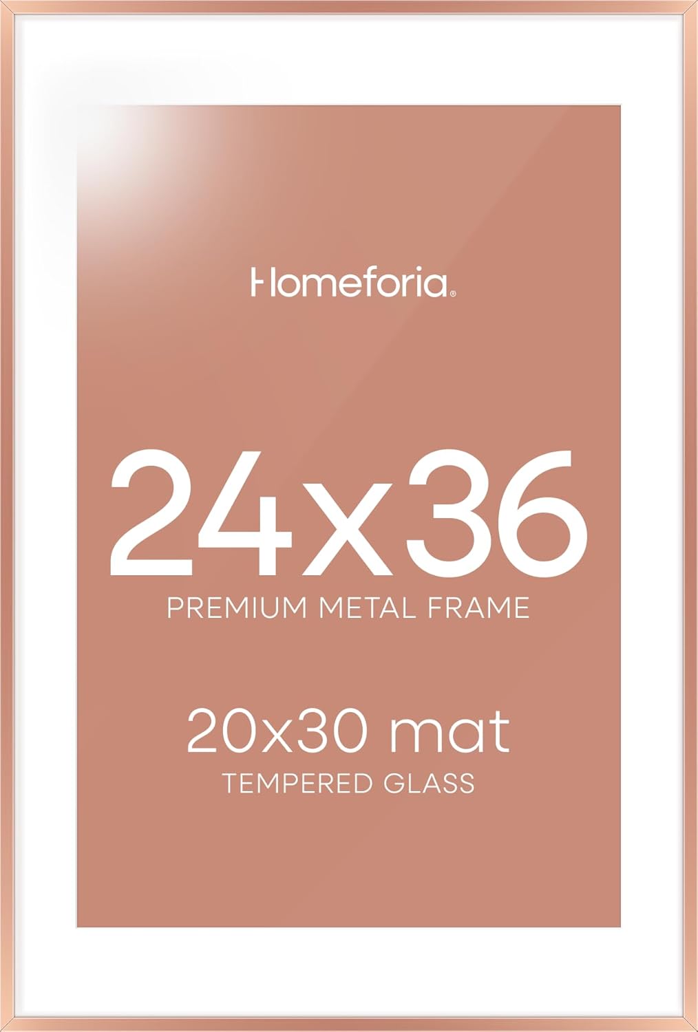 Homeforia 24 x 36 Poster Frame Rose Gold, Premium 24x36 Puzzle Frame Metal Matted to 20x30 Photo, 36 x 24 Picture Frame with Mat for 20 x 30 Photo, Tempered Glass, Wall Hook Included, Set of 1 24x36 Rose Gold