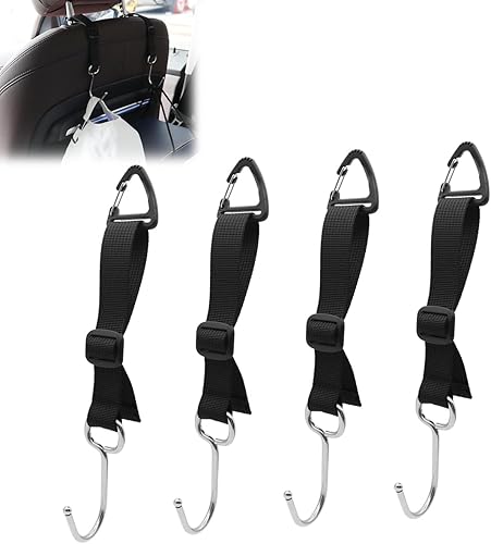 LYCARESUN Paquete de 4 ganchos para reposacabezas de asiento de automóvil para bolsos y bolsas, gancho para bolso de automóvil, gancho ajustable disponible en Yaxa Peru