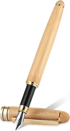 Plumas estilográficas de bambú hechas a mano, con convertidor de recarga de tinta, pluma estilográfica de madera de bambú natural de 0.020 in,