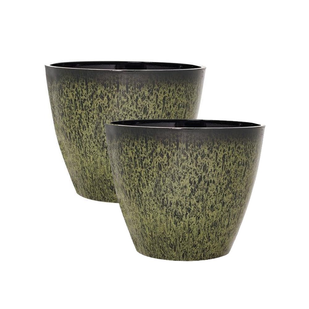 shopior Florence Planter Round- Decorative Outdoor & Indoor Plant Pot, Heavy Duty Weatherproof Flower Planter | Large Plastic Garden Pot for Patio, Balcony & Home Decor - (2, 31cm-Dappled Green)