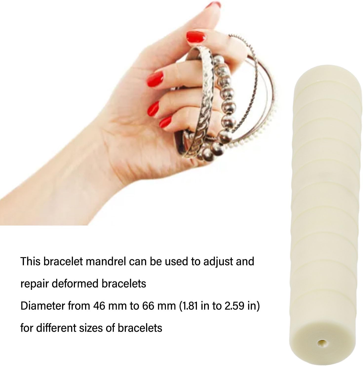 Adjustable Bracelet Mandrel, Plastic Nylon Round Step Bangle Sizer Tool for Jewelry Making, Versatile, 46mm to 66mm Diameter