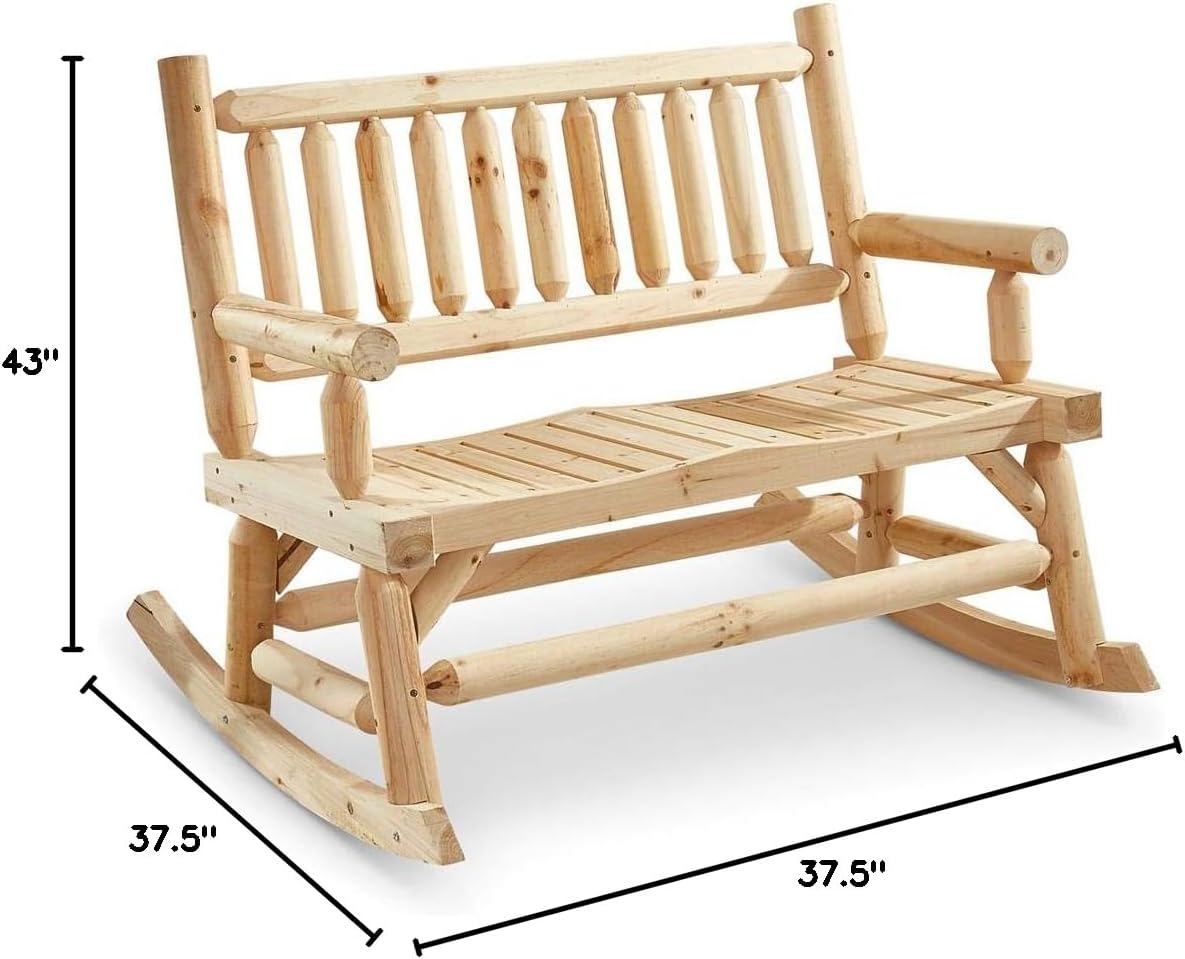 Double Outdoor Rocking Chair for Patio, Wooden Front Porch Bench Two Seat
