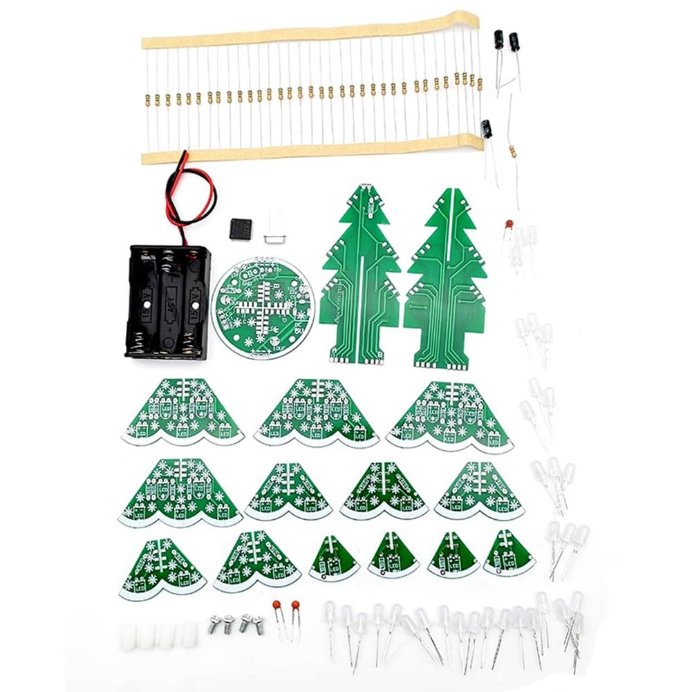 Jemcgrl 3D Stereo Christmas Tree LED DIY Kit Red/Green/Yellow LED Flash Circuit Kit for Electronics Soldering Practice Learning