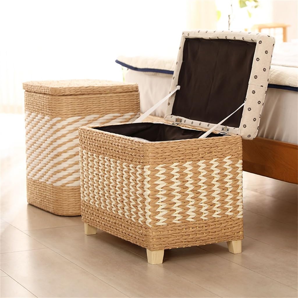 つる織り収納スツール、収納スツール、靴交換スツール、人が座ることができます(Yellow,M)